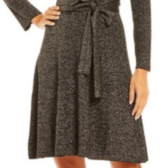 Alex Marie Nicole | Tie Front Sweater Dress Black/Gold | Size Large Women's - Picture 16 of 16